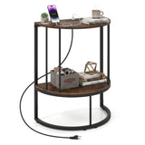 2-Tier Half Moon Console Table with Power Outlets and Storage Shel for Hallway