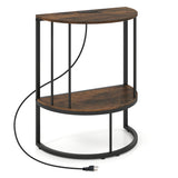 2-Tier Half Moon Console Table with Power Outlets and Storage Shel for Hallway