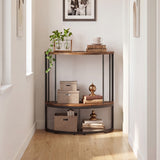 2-Tier Half Moon Console Table with Power Outlets and Storage Shel for Hallway