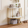 2-Tier Half Moon Console Table with Power Outlets and Storage Shel for Hallway