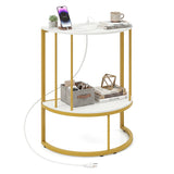 2-Tier Half Moon Console Table with Power Outlets and Storage Shel for Hallway
