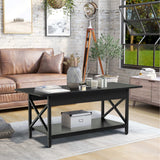 2-Tier Industrial Rectangular Coffee Table with Storage Shelf