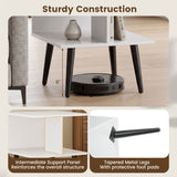 2-Tier Mid Century Modern End Table with 2 Compartments and Metal Legs-White