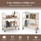 2-Tier Mobile Serving Cart with Tempered Glass Shelf-Golden