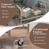 2-Tier Mobile Serving Cart with Tempered Glass Shelf-Golden