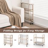 2-Tier Mobile Serving Cart with Tempered Glass Shelf-Golden