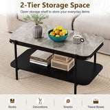 2-Tier Modern Rectangular Coffee Table with Sintered Stone Top