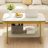 2-Tier Modern Rectangular Coffee Table with Sintered Stone Top