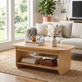 2-Tier Oval Coffee Table for Living Room Mid Century Center Table with Bottom Storage Shelf