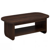 2-Tier Oval Coffee Table for Living Room Mid Century Center Table with Bottom Storage Shelf