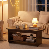 2-Tier Oval Coffee Table for Living Room Mid Century Center Table with Bottom Storage Shelf