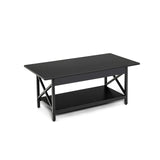 2-Tier Rectangle Coffee Table with Storage Shelf and X-shaped Metal Frame-Black