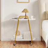 2-Tier Rolling End Table with Faux Marble Surfaces for Small Spaces-White