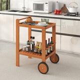 2 Tier Rolling Serving Cart with Wine Bottle Holders and 2 Rubber Wheels