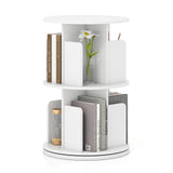 2-Tier Rotating Bookshelf with Dividers and Anti-falling Baffles
