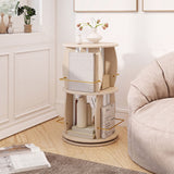 2-Tier Rotating Bookshelf Tower with Display Stands and Side Rails-Oak