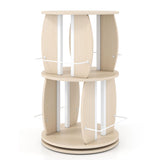 2-Tier Rotating Bookshelf Tower with Display Stands and Side Rails-Oak