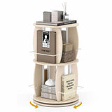 2-Tier Rotating Bookshelf Tower with Display Stands and Side Rails-Oak