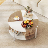 2-Tier Round Coffee Table Metal Frame with Storage Shelf