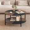 2-Tier Round Coffee Table Metal Frame with Storage Shelf