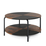 2-Tier Round Coffee Table Metal Frame with Storage Shelf