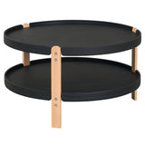 2-Tier Round Coffee Table with Open Storage Shelf and Solid Beech Wood Legs for Living Room