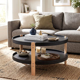 2-Tier Round Coffee Table with Open Storage Shelf and Solid Beech Wood Legs for Living Room