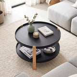 2-Tier Round Coffee Table with Open Storage Shelf and Solid Beech Wood Legs for Living Room