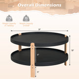 2-Tier Round Coffee Table with Open Storage Shelf and Solid Beech Wood Legs for Living Room