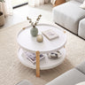 2-Tier Round Coffee Table with Open Storage Shelf and Solid Beech Wood Legs for Living Room