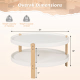 2-Tier Round Coffee Table with Open Storage Shelf and Solid Beech Wood Legs for Living Room