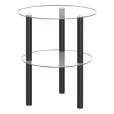 2-Tier Round End Table with Clear Tempered Glass Top and Shelf