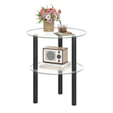 2-Tier Round End Table with Clear Tempered Glass Top and Shelf