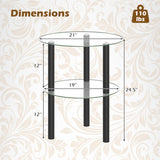 2-Tier Round End Table with Clear Tempered Glass Top and Shelf