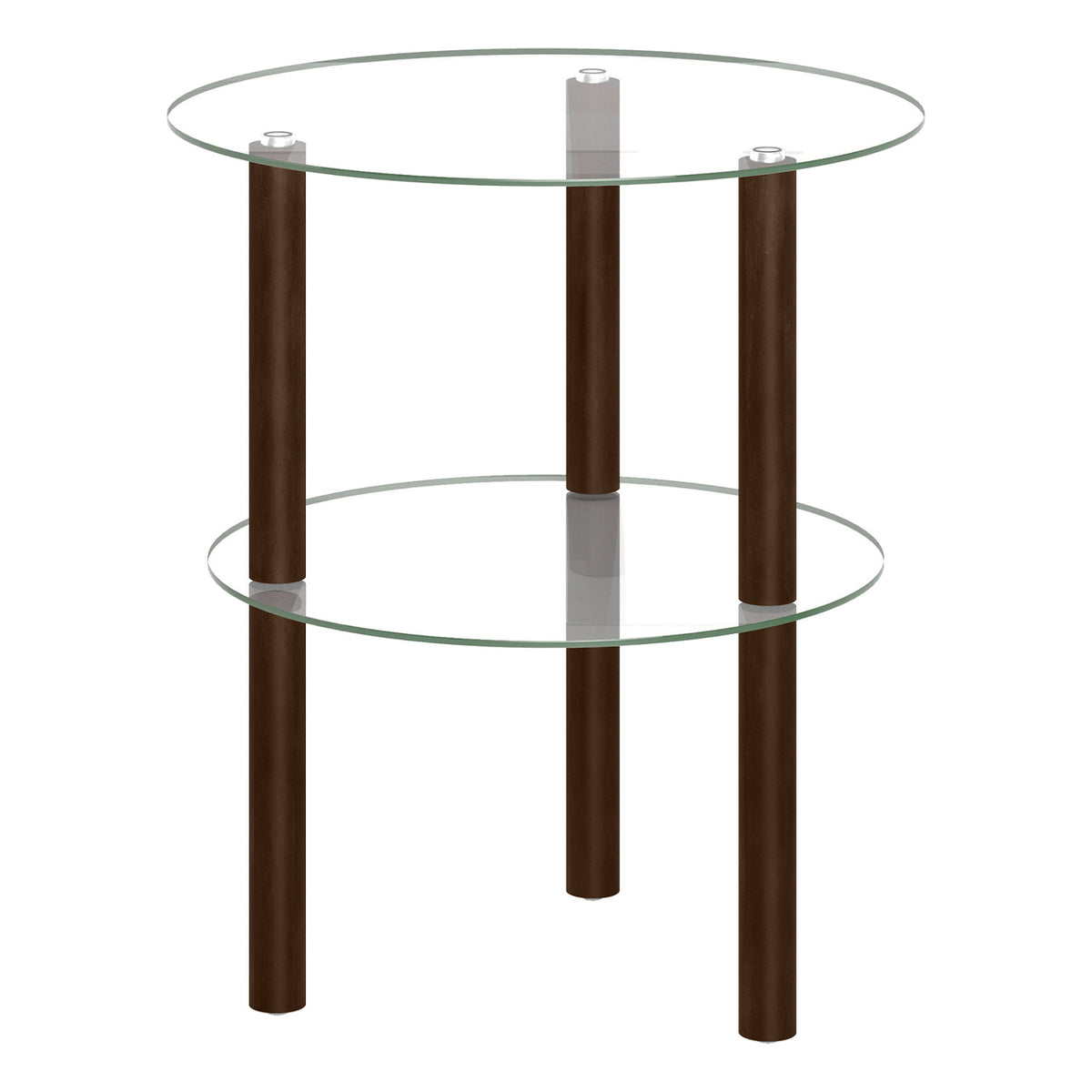 2-Tier Round End Table with Clear Tempered Glass Top and Shelf