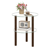 2-Tier Round End Table with Clear Tempered Glass Top and Shelf
