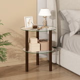 2-Tier Round End Table with Clear Tempered Glass Top and Shelf