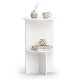 2-Tier Round Side Table with Storage Shelf for Small Space-White