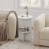 2-Tier Round Side Table with Storage Shelf for Small Space-White
