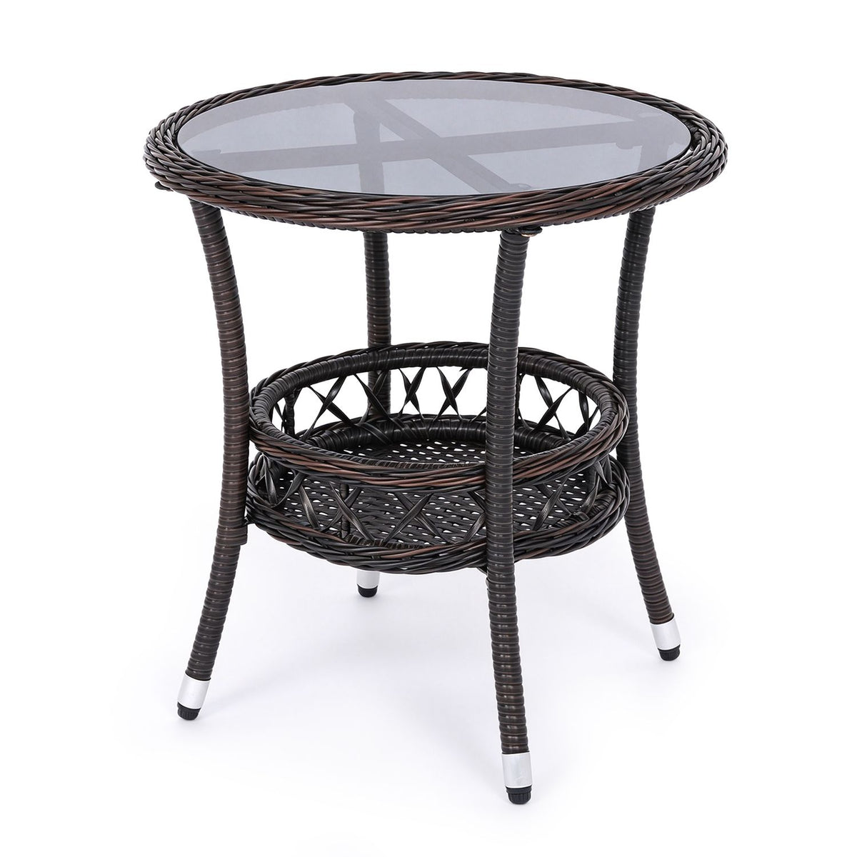 2-Tier Small Bistro Table Set of 1/2 with Tempered Glass Tabletop and Storage Shelf for Patio