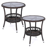 2-Tier Small Bistro Table Set of 1/2 with Tempered Glass Tabletop and Storage Shelf for Patio