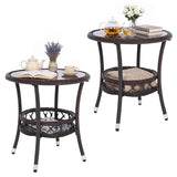 2-Tier Small Bistro Table Set of 1/2 with Tempered Glass Tabletop and Storage Shelf for Patio