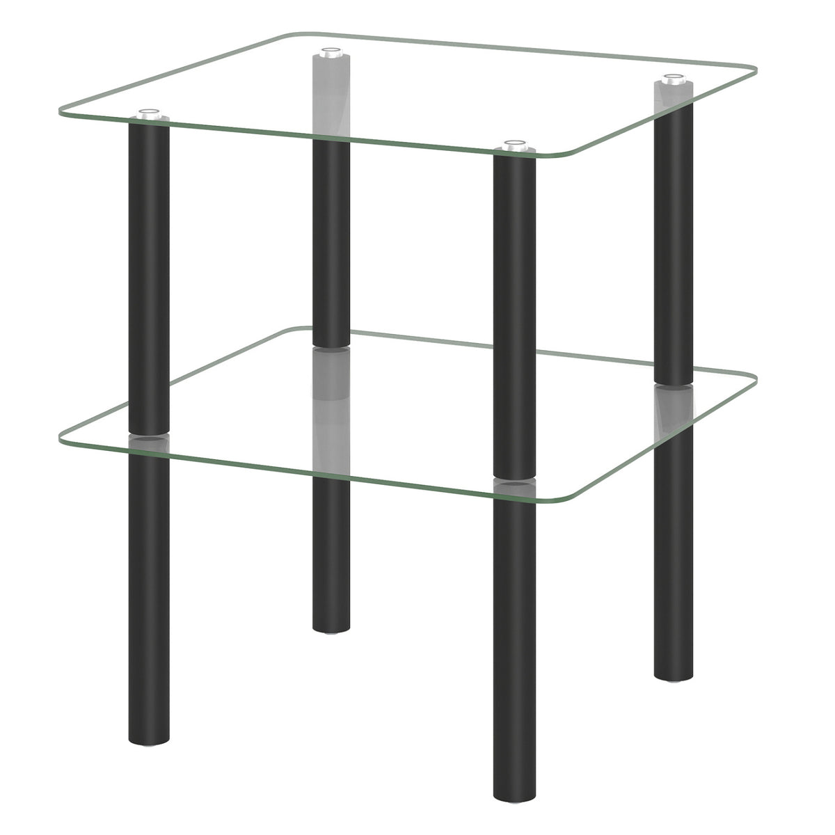 2-Tier Square End Table with Shelf and Clear Tempered Glass Top