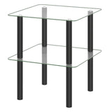 2-Tier Square End Table with Shelf and Clear Tempered Glass Top