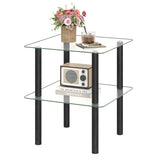 2-Tier Square End Table with Shelf and Clear Tempered Glass Top