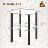 2-Tier Square End Table with Shelf and Clear Tempered Glass Top