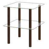 2-Tier Square End Table with Shelf and Clear Tempered Glass Top
