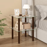 2-Tier Square End Table with Shelf and Clear Tempered Glass Top