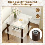 2-Tier Square End Table with Shelf and Clear Tempered Glass Top