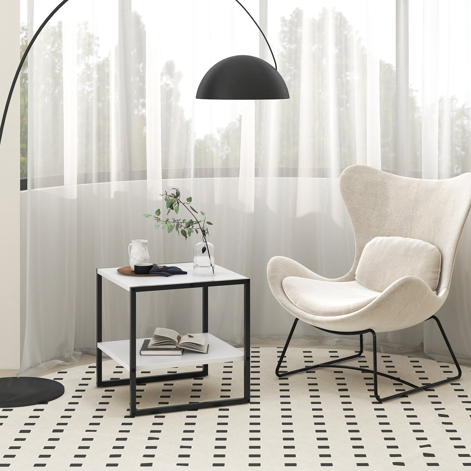 2-Tier Square End Table with Storage Shelf Reversible Design-White